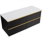 CERANO - Kúpeľňová skrinka Velora - čierna matná, úchytka zlatá + doska z lit. mramoru Elanys - 12 mm - biela matná - 120x54,2x46,5 CER-679439
