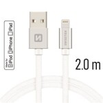 SWISSTEN TEXTILE dátový kábel USB - Lightning MFi 2m strieborná (71524303)