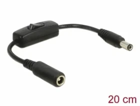 DeLock Adaptér DC 5.5 x 2.5mm (M) - DC 5.5 x 2.5mm (F) 0.2m čierna (65497)