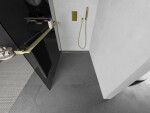 MEXEN/S - Kioto+ Sprchová zástena WALK-IN s poličkou a držiakom uterákov 110 x 200, grafit, zlatá kartáčovaná 800-110-121-55-40