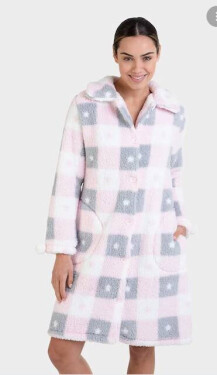 Dámsky župan na gombíky L726207 pink-grey-white - Massana XL