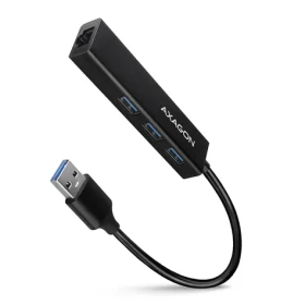 Axagon HMA-GL3A, USB 5Gbps húb, porty 3x USB-A + Gigabit Ethernet, kovový, kábel USB-A 20cm (HMA-GL3A)