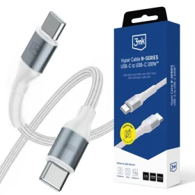 3mk Hyper kábel N-SERIES USB-C na USB-C 1m 20V/5A 100W biela (5903108680387)