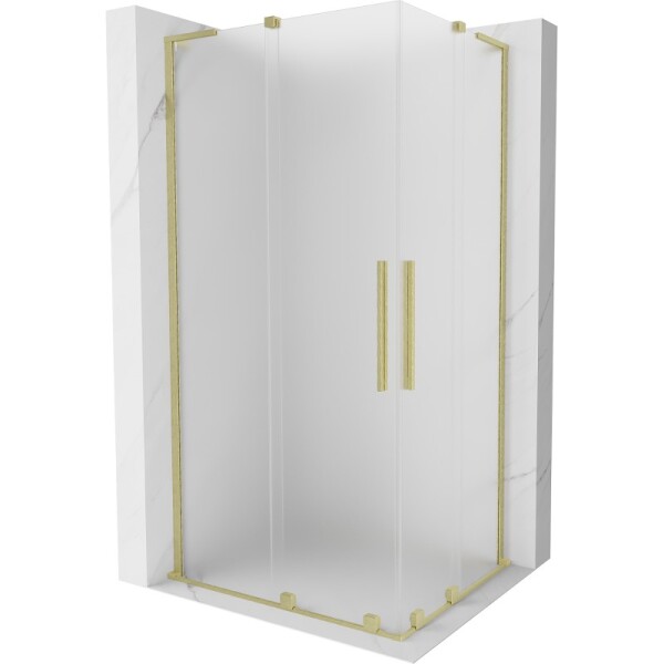 MEXEN/S - Velar L Duo sprchovací kút, posuvné dvere 90 x 80, dekor, zlato kartáčovaná 871-090-080-02-33-55