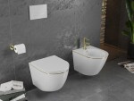 MEXEN - Lena Závesná WC misa vrátane sedátka s slow-slim, duroplast, biela/zlatá linka 30224005