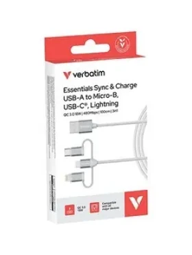 Verbatim 32394 biela / Nabíjací kábel 3v1 / USB-A na Micro-B + USB-C + Lightning / 18W / 1m (32394)