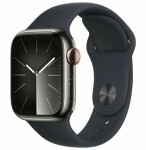 Apple Watch Series 9 GPS + Cellular, 41mm Koperta ze stali nierdzewnej w farbaze mocnego grafitu z paskiem sportowym w farbaze północy - S/M