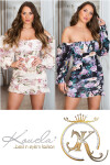 Sexy Koucla Boho MiniDress with Flowers black Einheitsgroesse