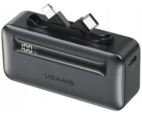 USAMS XB-Series CD233 strieborná / Powerbanka / 5000 mAh / PD 20W / vstavaný kábel USB-C/Lightning (5KCD23302)
