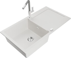 MEXEN/S MEXEN/S - Leo granitový drez 1 s odkvapkávačom vrátane batérie Flora, biela 6501-20-670401-06