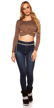 Sexy top KouCla Crop top dlhými rukávmi výrezmi Einheitsgroesse