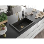 MEXEN/S MEXEN/S - Elix granitový drez 1-miska 700 x 500 mm, čierna/zlatá metalik, sifón zlatá 6526701005-75-G