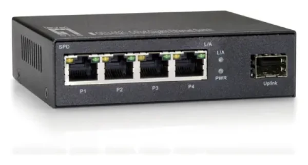 LevelOne Switch 4X GbE/1x SFP / Switch / Unmanaged / 4X Gigabit Ethernet / 1x SFP uplink / nástenná montáž (GEU-0521)