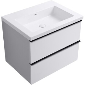 CERANO - Kúpeľňová skrinka Velora - biela matná, úchytka čierna + umývadlo z lit. mramoru Ovo - biela lesklá - 70,5x58x46,5 CER-979985