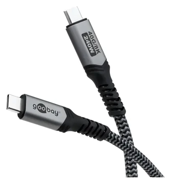 Goobay čierno-šedá / USB kábel / USB-C (M) - USB-C (M) / USB4 Gen 3x2 / 40 Gbps / PD 240W / 1,5 m (74212)