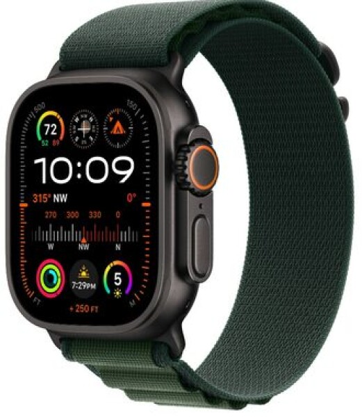 Apple Watch Ultra 2 GPS+Cellular 49mm Čierne titánové telo - Tmavozelený alpský ťah (M) / 145-190 mm (MX4R3)