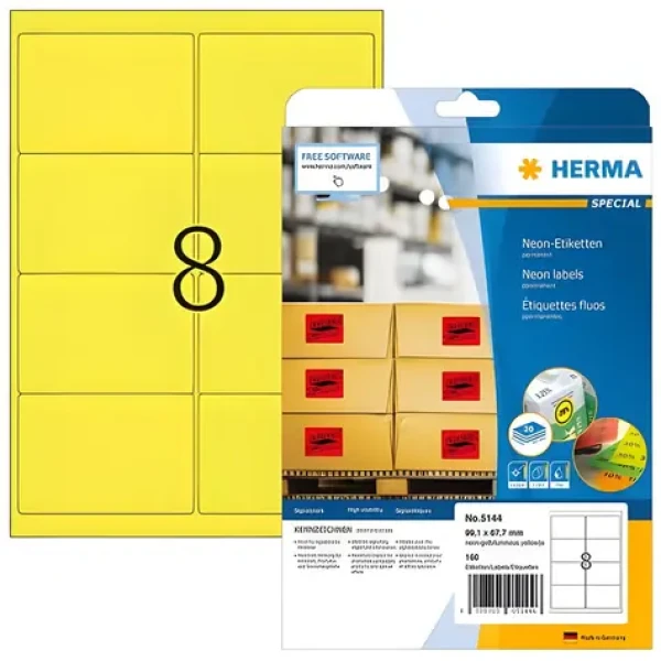 Herma Etikety A4 neónovo žlté / Etikety / 99,1x67,7 mm / 160 ks (5144)