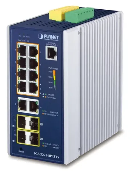 Planet IGS-5225-8P2T4S / Switch priemyselný / L3 / 8x 1Gb PoE 240W / 2x 1Gb SFP / 2x 2,5Gb SFP / -40 až 75 ° C (IGS-5225-8P2T4S)