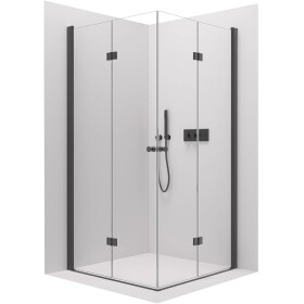 CERANO - Sprchovací kút Volpe Duo Ľ/P - 6 mm - čierna matná, transparentné sklo - 100x100x190 - zalamovacia CER-427387