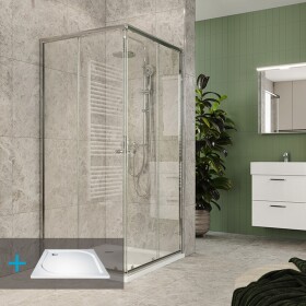 MEREO Mereo Kora Lite sprchový set: sprchovací kút 90x90x185cm, chróm ALU, sklo číre, 90 cm, vanička, sifón CK34123ZM