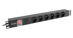 Lanberg PDU čierna / Zásuvková lišta do racku / 19" 1U / 6x zásuvka PL / 16 A / 2 m (PDU-06E-0200-BK)