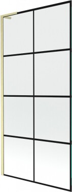 MEXEN/S - Next L vaňová zástena FIX 90 x 150, čierna vzor, zlatá kartáčovaná 895-090-000-03-77-55