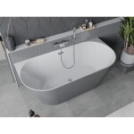 MEXEN/S - Oval Slim voľne stojaca vaňa nástenná 170 x 80, biela/sivá, sifón a prepad chróm 52661708062-01