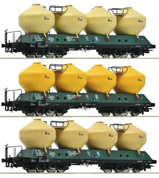 Roco 6600177 Sada 3 ks nákladných vozidiel na cement ČSD IV