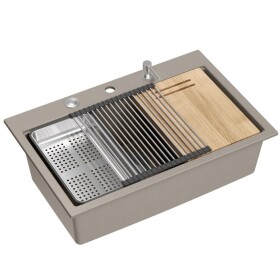 Quadron - Granitový drez MARC 110 WORKSTATION Beige Zlatá zátka ZLE-09046