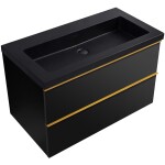 CERANO - Kúpeľňová skrinka Velora - čierna matná, úchytka zlatá + umývadlo z lit. mramoru Ovo - čierna matná - 80,5x58x46,5 CER-979967