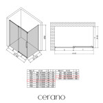 CERANO - Sprchovací kút Lantono L/P - 8 mm - Soft-Close - čierna matná, transparentné sklo - 140x90x195 - posuvný CER-433178