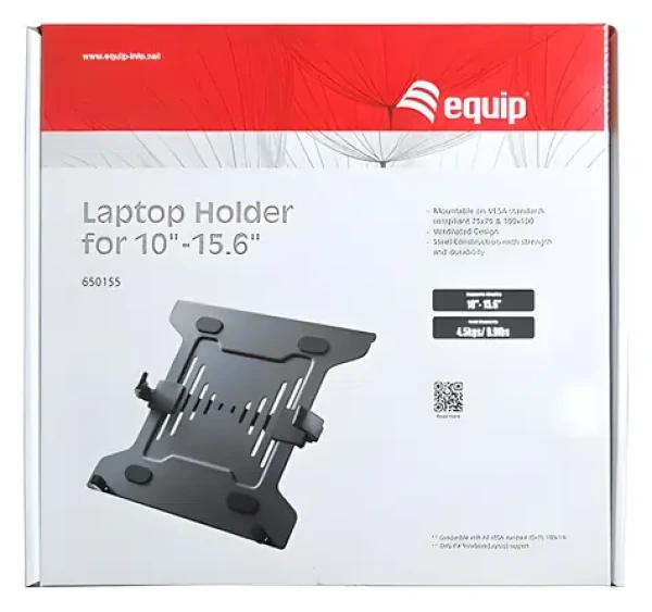 Equip čierna / Držiak pre notebook / VESA 75×75, 100×100 / nosnosť 4,5 kg / 10 - 15,6” (650155)