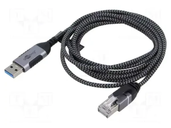 Goobay USB-A - RJ-45 čierna/sivá / Sieťový adaptér / USB 3.2 Gen1 / 1 Gbit/s / 2 m (74395)