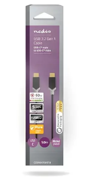 Nedis antracitová / Kábel USB-C (M) - USB-C (M) / 60 W / 4K 60Hz / 5 Gbps / 1 m (CCBW64700AT10)