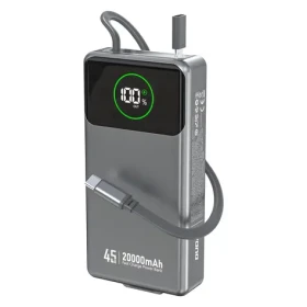 Dudao K31 Pro 20000mAh šedá / Powerbanka / so vstavaným USB-C káblom / 45W