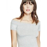 GUESS tričko Norah Off-the-Shoulder Top sivé L Sivá