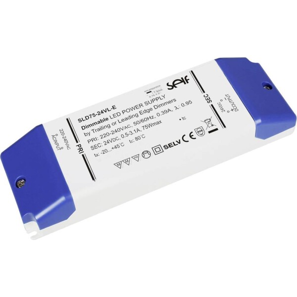 Self Electronics SLD75-12VL-E napájací zdroj pre LED konštantné napätie 75 W 1 - 6.25 A 12 V/DC stmievateľný, schválenie nábytku, ochrana proti prepätiu; SLD75-12VL-E