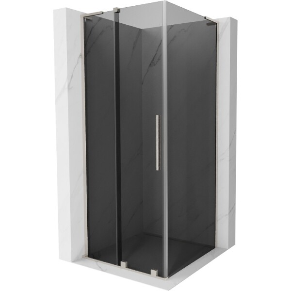 MEXEN/S - Velar L sprchovací kút, posuvné dvere 90 x 90, grafit, nikel kartáčovaný 871-090-090-43-97