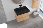CERANO - Kúpeľňová skrinka Velora - dub medový, úchytka zlatá + umývadlo z lit. mramoru Vita - čierna matná - 70x63x46,5 CER-8050BD84056