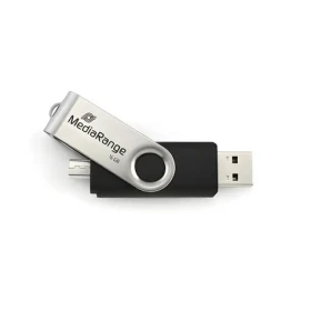 MediaRange USB Combo Flash disk 32GB čierno-strieborná / Flash disk / OTG / USB-A 2.0 + Micro USB / čítanie 15 MB/s (MR932-2)