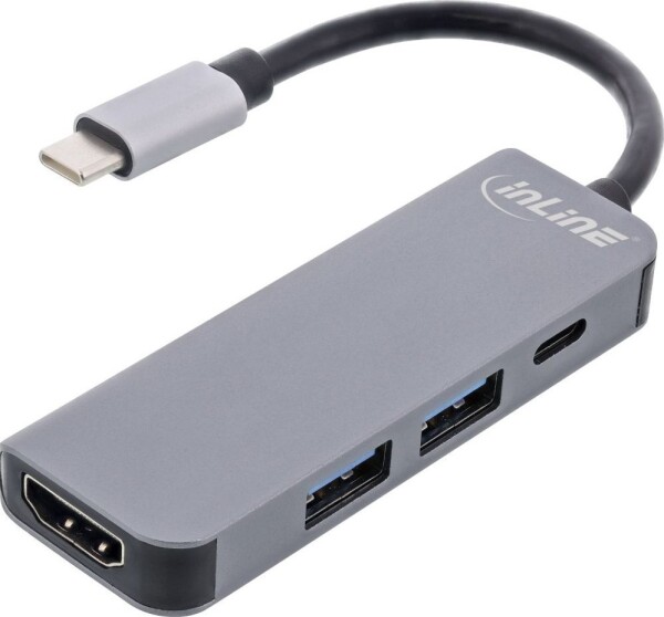 InLine INLINE Multifunktions-HUB USB 3.2 Gen.1 2x USB-A 5Gbps HDMI 4K 30Hz USB Type-C PD 87W aluminium grau