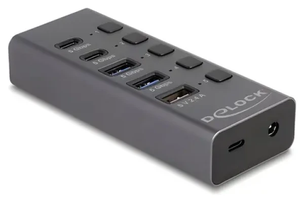 DeLock USB Hub 5 Gbps sivá / USB hub / 2× USB-A + 2× USB-C / hosť USB-C (64248)