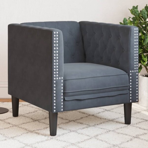 VidaXL Fotel Chesterfield, tmavoSivý, tapicerowany aksamitem
