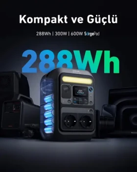 Anker SOLIX C300X sivá / Prenosná elektráreň / 288 Wh / 300 W / USB-C PD 140 W (A1723311)