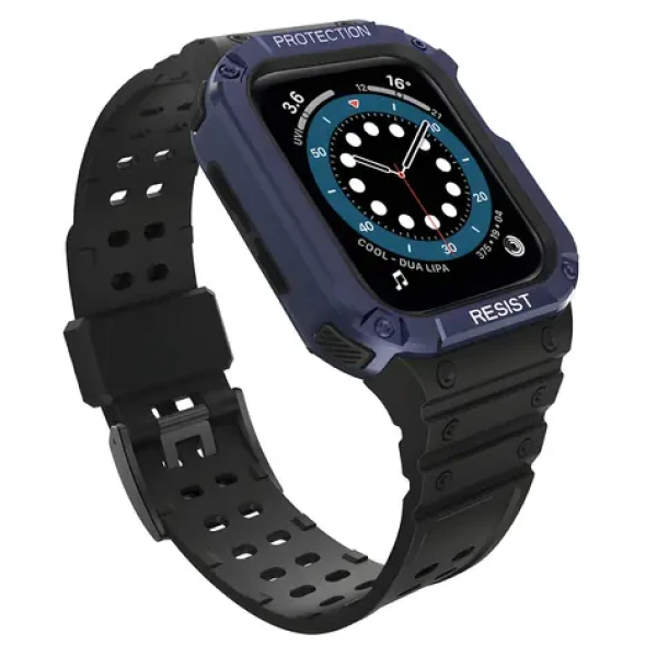 Hurtel Armor Case čierna, modrý remienok / Puzdro s remienkom / odolné / pre Apple Watch 42/44/45 mm
