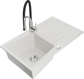 MEXEN/S MEXEN/S - Cesar granitový drez s odkvapkávačom vrátane batérie Aster, biela 6514-20-73450-07