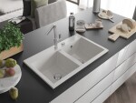 MEXEN MEXEN - Hektor granitový drez 2-bowl 800 x 480 mm, biela, sifón chróm 6521802000-20