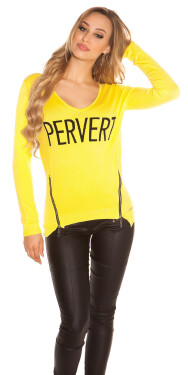 Trendy KouCla v-sweater with Zip "PERVERT" Einheitsgroesse