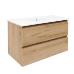 Kúpeľňová skrinka 2 zásuvková s keramickým umývadlom SAT B-Way 99x50x45 cm dub mat BWAY2100OAKU4BI BWAY2100OAKU4BI