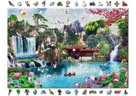 Wooden City Drevené puzzle Vodopády v japonskej záhrade 2v1 - 2000 dielikov EKO